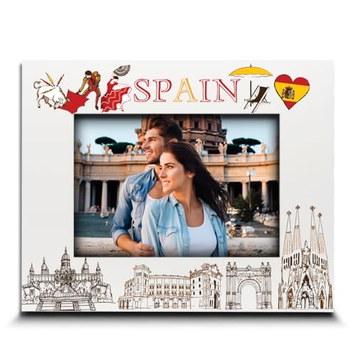 BELLA BUSTA-Spain Picture frame-Wedding, Honeymoon, Vacation, adventures in Spain - UV Print Spain Themed Symbols Design Set (5x7 HORIZONTAL)