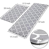 KMAT Kitchen Mat [2 PCS] Cushioned Anti-Fatigue Kitchen Rug, Waterproof Non-Slip Kitchen Mats and Rugs Heavy Duty PVC Ergonomic Comfort Foam Rug for Kitchen, Floor Home, Office, Sink, Laundry,Grey