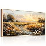 KELIYUAN Large Canvas Wall Art For Living Room Wall Decor For Bedroom Pastoral Landscape Painting Farmhouse Wall Painting Office Restaurant Wall Pictures Artwork Ready To Hang Wood Framed 24"X48"