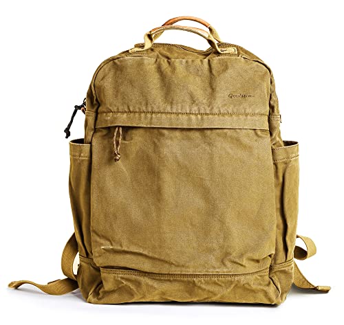 GOOTIUM Canvas Backpack for Women Vintage Style Zipper Bag Men's Casual Daypack Cloth Outdoor Travel Rucksack, Khaki