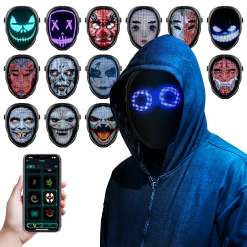 LED Masks for Adults, Programmable Costume Mask with Bluetooth App-Controlled, Christmas Costumes Gift for Adults,Men,Women