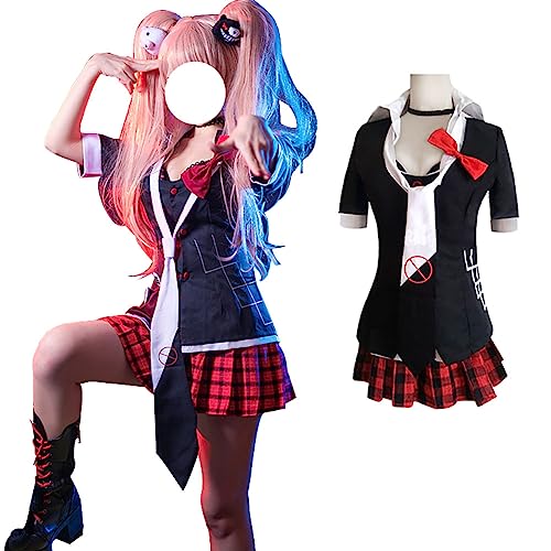 ETEBAS Enoshima Junko Cosplay Costume Dress Full Set With Wig(XL)