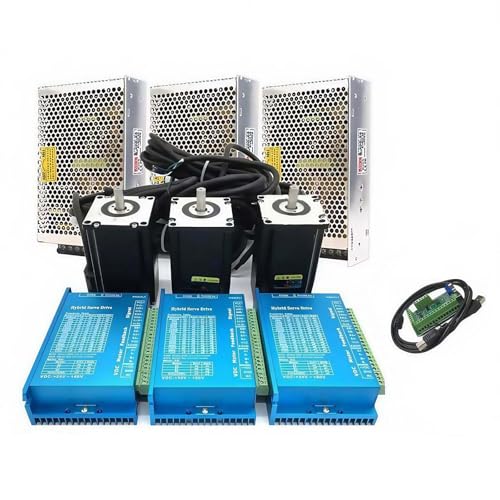 3 Axis CNC Controller Kit Nema34 Closed Loop Stepper Motor Kit 8.5Nm DSP Easy Servo & Steping Driver, 1 pc 400W 60V Power Supply & Mach3 Card, for 3D Printer Engraving Milling Machine