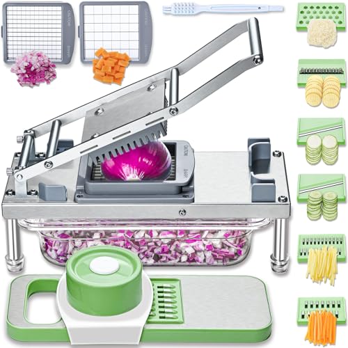 Vegetable Chopper, Veggie Chopper With 8 Blades, Onion Chopper with Container, Pro All-in-1 Food Chopper Vegetable Cutter, Grater, Dicer, Mandoline Slicer, Stainless steel materials Salad Chopper