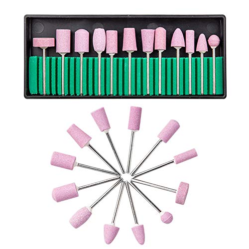 12Pcs Nail Drill Bits Polishing Buffing Electric Manicure Head Replacement Grinding Head with Case for Manicure Pedicure Nail Art Salon Polishing Tools, Pink