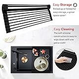 MERRYBOX 20.5" x 13" Roll Up Dish Drying Rack Silicone Wrapped Over The Sink Dish Drying Rack Multipurpose Foldable Sink Drying Mat, Heat-Resistant & Anti-Rust Dish Rack for Kitchen Sink, Large, Black