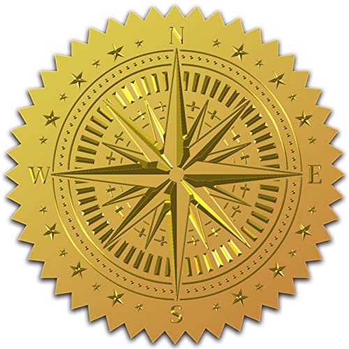 CRASPIRE 2" Gold Foil Sticker Compass 100pcs Certificate Seals Gold Embossed Round Embossed Foil Seal Stickers for Envelopes Invitation Card Diplomas Awards Graduation Celebration
