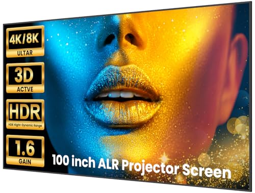 BIGASUO 100 inch ALR Projector Screen, 1.6 Gain Ambient Light Rejecting Projection Screen, 16:9 Anti-Crease Indoor Fixed Frame Projector Screen, 4K HD 3D Movie Screen for Home Theater, Easy to Instal