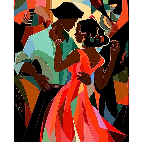 TUMOVO African Woman and Men Painting Romantic Couple Dancing Paint by Number Kits 16 x 20 inch Canvas DIY Abstract Oil Acrylic Art for s Adults Beginner with Brushes Nordics Pop Pictures(DIY Frame)