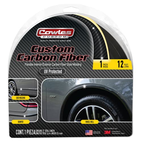 Cowles Custom, 12 ft Carbon Fiber Style Molding, 1 in Wide Flexible PVC Attaches with 3M Tape Car/Truck/SUV/RV Universal Fit Exterior Body Side Decorative Molding Ground Effect. Made in The USA
