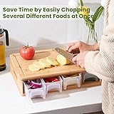 COMELLOW Bamboo Cutting Board with Containers, Lids, and Graters, Large Wood Cutting Board with Containers, Food Dropping Zone, Carving Board with Easy-grip Handle, Juice Groove