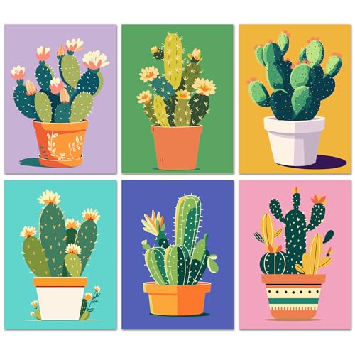 Bougimal 6 Pack Paint by Numbers Kit for Adults Beginners, 12" W x 16" L Succulent Cactus DIY Acrylic Paint Set on Canvas Without Frame in Box, Adults