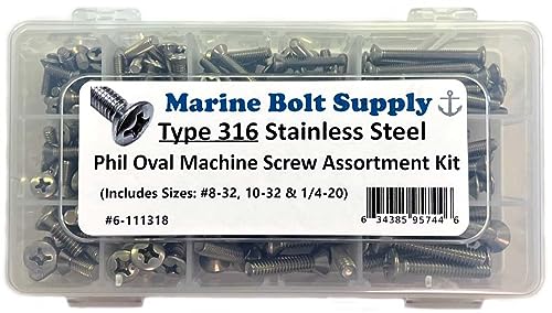 Type 316 Stainless Steel Phillips Oval Machine Screw Assortment Kit - Marine Bolt Supply 6-111318