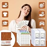 DONBAO 100 Envelopes Money Saving Challenge Binder, A5 Budget Binder with Envelopes and Challenge Tracker, 2024 New Savings Challenges Planner Book to Save $500, $1000, $5050, $10000 (Brown)