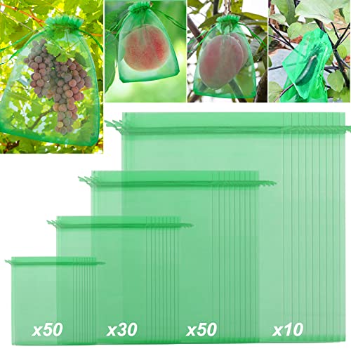 140 PCS Fruit Protection Bags, Fruit Netting Bags, Fruit Cover Mesh Bag with Drawstring, Garden Netting Bag for Father's Day, Mosquito Bug Insect Bird Net Barrier Bag for Vegetable Plant Flower(Green)