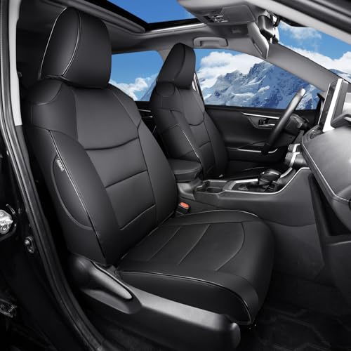 HKZ Fit RAV4 Car Seat Covers Set for 2019 2020 2021 2022 2023 2024 2025 Toyota RAV4 LE,XLE,XLE Premium,Limited - 5 Seats Full Set Leather(Black)