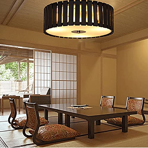 Chandelier, Round Bamboo Art Master Bedroom Ceiling Lamp, Chinese Style Living Room Lamps, Black Children's Room Study Chandelier,for Bedroom, Entryway, Dining Room, Girls Room, Foyer