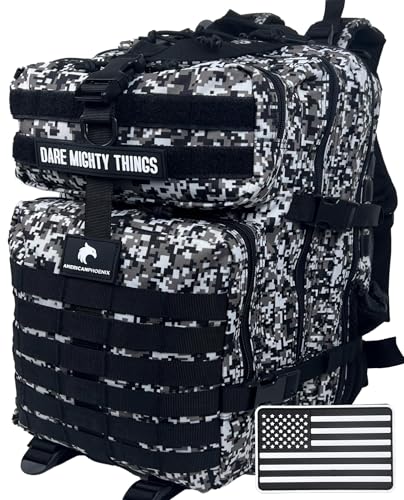 AMERICANPHOENIX 45L Elite Tactical Backpack | 3X Stronger Work & Military Backpack | Water Resistant and Heavy Duty | 3 Day MOLLE Bug Out Bag (Snow Leopard)