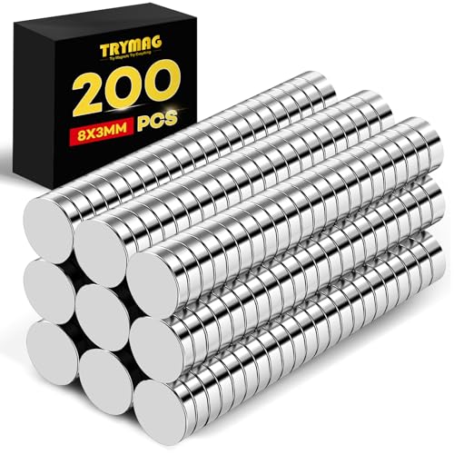 TRYMAG 200Pcs Small Round Refrigerator Magnets for Crafts, 8x3mm Mini Rare Earth Tiny Strong Neodymium Disc Magnets for Whiteboard, Fridge, Office, Hobbies, Tiny Round Button
