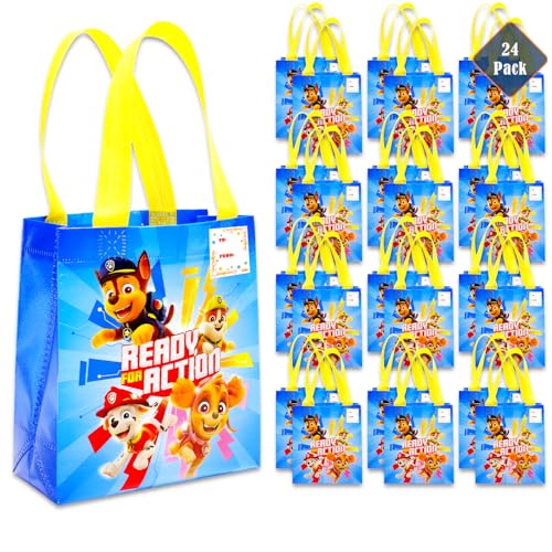 Paw Patrol Party Favor Bags Set – 24 Pack of 8" Paw Patrol Party Goodie Bags for Kids Bulk Reusable Mini Totes | Paw Patrol Birthday Party Supplies