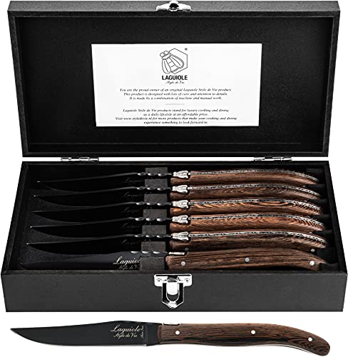 Laguiole Style de Vie steak knives Luxury Line, set of 6, wenge wood, black