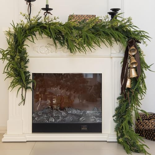 9ft Handmade Christmas Garland,Artificial Cypress Cedar Pine Needles Greenery Seasonal Garland for Christmas TV Cabinet Winter Holiday Indoor Outdoor Decoration