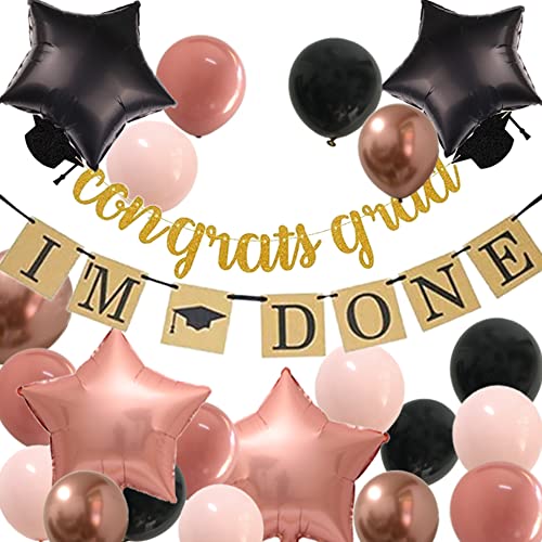 Graduation Decorations Rose gold - 2022 Graduation Party Decor Supplies with Dusty pink Black Balloons and congrats grad banner for nurse girls high school and College (Black + Rose gold)