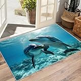 MMYAOKEN Dolphin Rugs for Bedroom - Dolphin Home Decor, Cute Sea Ocean Animal Rugs 5x7, Underwater Area Rug for Living Room Bedroom, Washable Non Slip Rubber Backing, Dolphin Carpet