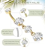 Masedy G23 Titanium Dangle Belly Button Rings for Women Dangling Navel Rings CZ Belly Rings Curved Barbell Internally Threaded Belly Piercing Jewelry Gold