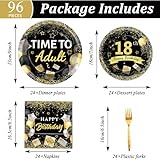 96 Pcs 18th Birthday Party Plates and Napkins Party Supplies Time To Adult 18 Years Old Birthday Party Tableware Set Black Gold 18th Birthday Decorations Favors for Boys Girls for 24 Guests