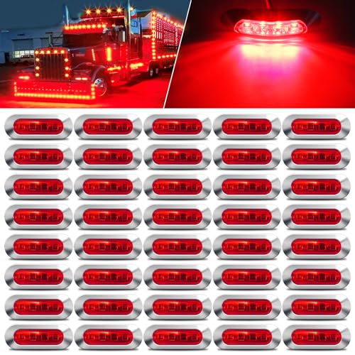 ALFU 40PCS Red DC 12-24V LED Trailer Side Marker Lights Front Rear Tail Clearance Lights with Chrome Bezel for Front Rear Tail Trailer Deck RV Truck Boat Auto Car Bus Truck Lorry