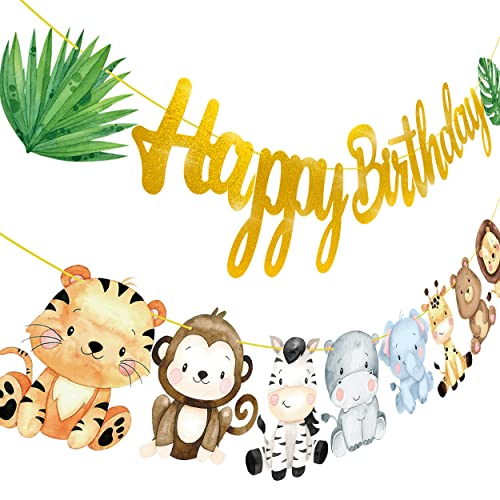 Jungle Safari Animal Happy Birthday Banner Safari Birthday Party Decoration for Jungle Safari Them Party Baby Shower Supplies