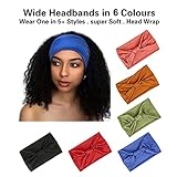 GILI 6 Pack Wide Headbands for Women Non Slip Soft Elastic Hair Bands Yoga Running Sports Workout Gym Head Wraps, Knotted Cotton Cloth African Turbans Bandana (with 6 Pcs Hair Ties)