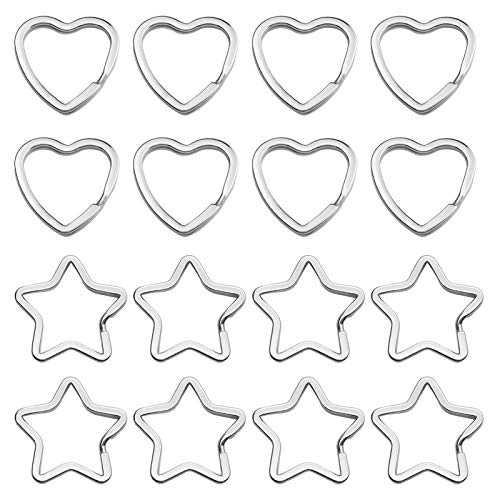 50pcs Star Shaped Split Key Rings for Craft,Heart Shaped Key Rings,Metal Split Key Rings for Home Car/Keys DIY Keychain Bulk Crafts/Key Accessories Connector/Lanyards(Sliver)