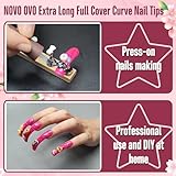 NOVO OVO Curved Nail Tips Press on Full Cover, Extra Curve Square Gel x Thick Long XL XXL Acrylic Fake Nails Extension kit, Clear Pre-etched Soft French False Nail 12 Sizes 240pc (QUEEN SQUARE PRO)