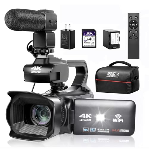 Lierhyt Upgrade 4K UHD Video Camera Camcorder with Mic, 18X Digital Zoom Auto-Focus Vlogging Camera for YouTube Antishake Video Recorder with 4" Rotating Touch Screen, 64GB SD Card and Battery
