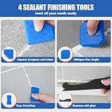 11pc Caulk Remover Tool,5 in 1 Silicone Caulking Tools,Grout Removal Stainless Steel Caulk Tool Kit with 5 Exchange Silicone Head, 4pc Glass Glue Angle Scraper,2pc blade for Kitchen,Bathroom