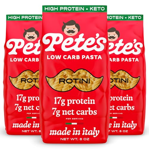 Pete's Pasta Rotini | 17g High Protein Pasta | 7g Low Carb Keto Pasta | Healthy, Italian Pasta From Italy | 3-Pack, 8oz