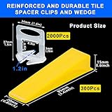 Tile Leveling System Clips 1/8" 2000 Piece Tile Spacers Clips and 300 Piece Reusable Yellow Wedges for Tiles. Tile Tools Set for Professional Ceramic and Stone Installation