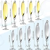 HESTYA Fishing Lures Fishing Spoons Saltwater Treble Hooks Lures Hard Metal Spinner Baits 5 Sizes Casting Spoon Hooks for Salmon Bass in 1/5 oz 1/4 oz 3/8 oz 1/2 oz 3/4 oz(40 Pieces,Silver, Gold)