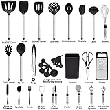 Kitchen Utensil Set-Silicone Cooking Utensils-33 Kitchen Gadgets & Spoons for Nonstick Cookware-Silicone and Stainless Steel Spatula Set-Best Kitchen Tools, Useful Pots and Pans Accessories