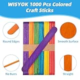 WISYOK 1000 Pcs 6” Colored Jumbo Craft Sticks, Wooden Rainbow Popsicle Sticks, Wide Lollipop Sticks, Ice Pop Sticks, Great for DIY Craft Creative Designs and Children Education, Home Art Projects