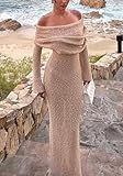 LETSVDO Womens Off The Shoulder Dress Slim Fit Knitted Summer See Through Crochet Cocktail Dress Vacation Beach Cover Up