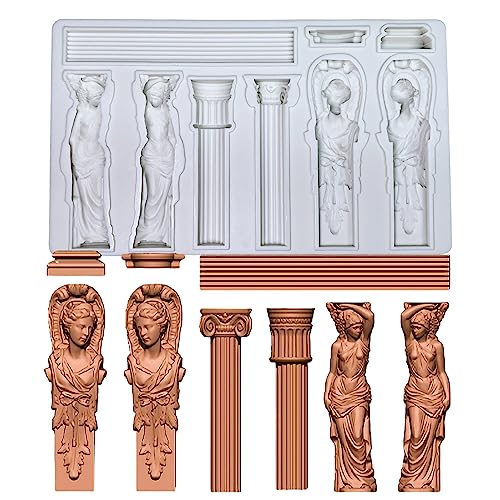 KAKIWYHHH Roman Column,Goddess Sculpture,Greek Marble Pillars,Bas Relief Retro,Fondant,Sugar Craft,Cake Decorating,Molds, Epoxy Resin Silicone,Baking DIY,Craft,Soap,Polymer Clay,Plaster