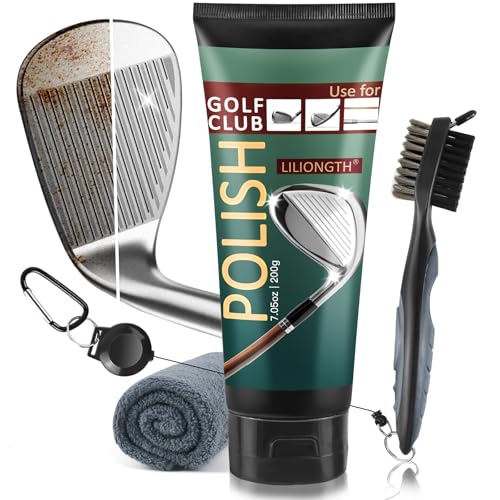 LILIONGTH Golf Club Cleaning Kit 3-in-1 with Golf Club Cleaner Brush, Towel and 200g Golf Club Polish - Golf Club Care Kit for Instant Groove Rust & Scratch Remover - Golf Accessories for Men
