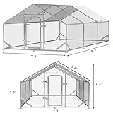 LEMBERI Metal Large Chicken Coop, Spire Shape Walk-in Poultry Chicken Hen cage, Rabbits Duck Cages with Waterproof and Anti-Ultraviolet Cover for Outside,Backyard and Farm