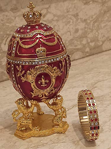 Lion Faberge Egg Jewelry Box style 24ktGold Handmade Royal Coronation 4ct Russian Egg Fabergé Trinket box