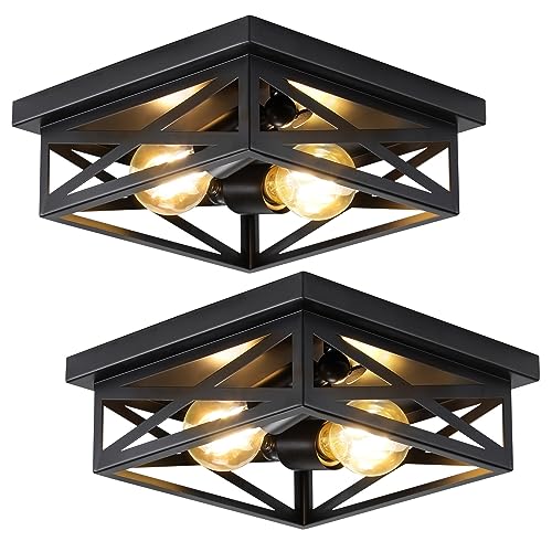 DIKAIDA 2Pack Vintage Farmhouse Flush Mount Ceiling Light Fixtures, 2-Light Hallway Kitchen Ceiling Light, Industrial Farmhouse Light Fixtures Ceiling Mount for Bedroom