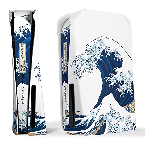 eXtremeRate eXcover The Great Wave Top Bottom Cover Compatible with ps5 Console Disc Edition, Replacement Faceplate Backplate Shell Skin Compatible with ps5 Disc Version Console