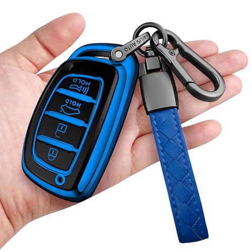 Sindeda for Hyundai Key Fob Cover with Keychain Soft Full Protection Key Shell Compatible with 2016-2021 Elantra Elantra GT Ioniq Sonata Tucson Smart key (Blue)